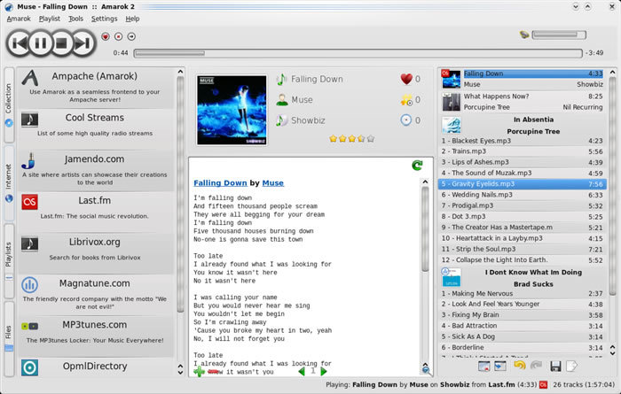 図1　Amarok 2.0.0動作画面 - Amarokサイトより抜粋