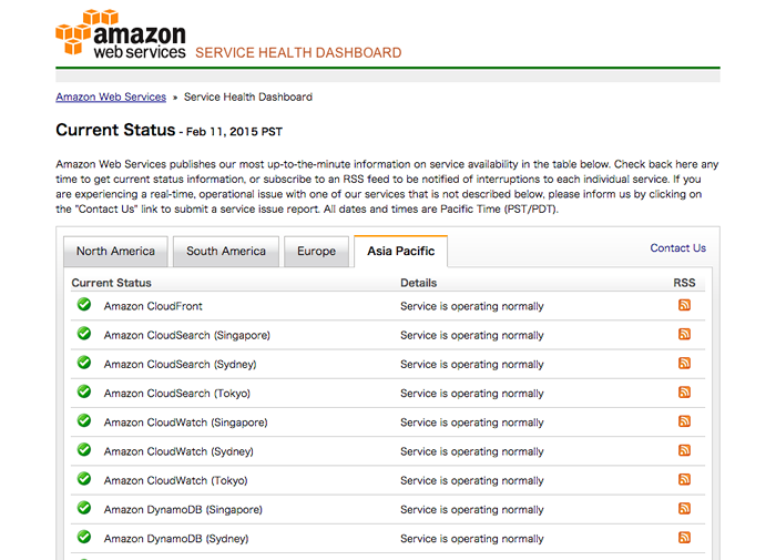 図3　AWSの稼働状況ページ