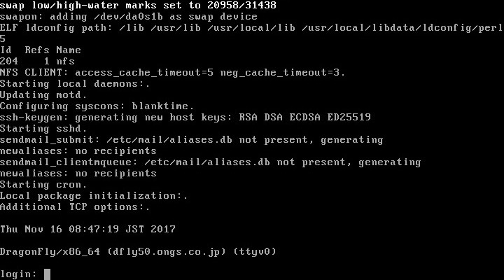 図　DragonFly BSDのログインプロンプト