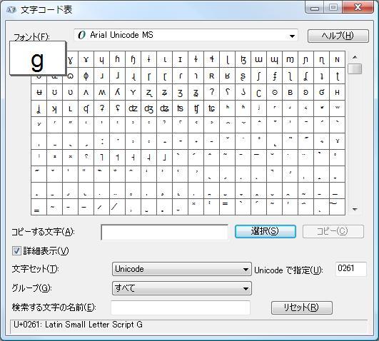 図1　U+0261：Latin Small Letter Script G