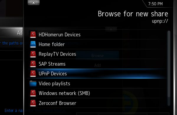 図5　UPnP Devicesを選択すると、DLNA/UPnPサーバの一覧が表示される。