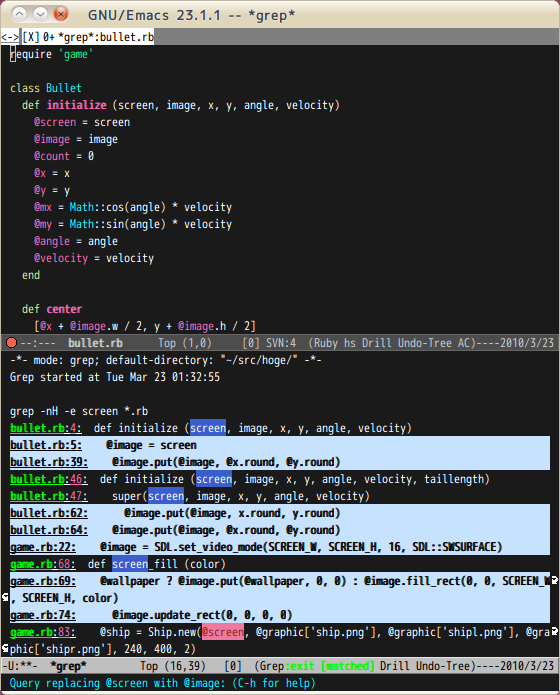 図3　grepした結果を、query-replaceで置換