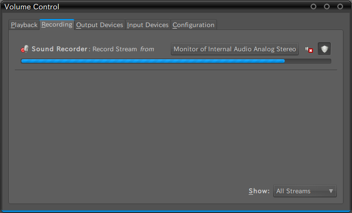 図2　PulseAudio Volume ControlでのRecordingタブ