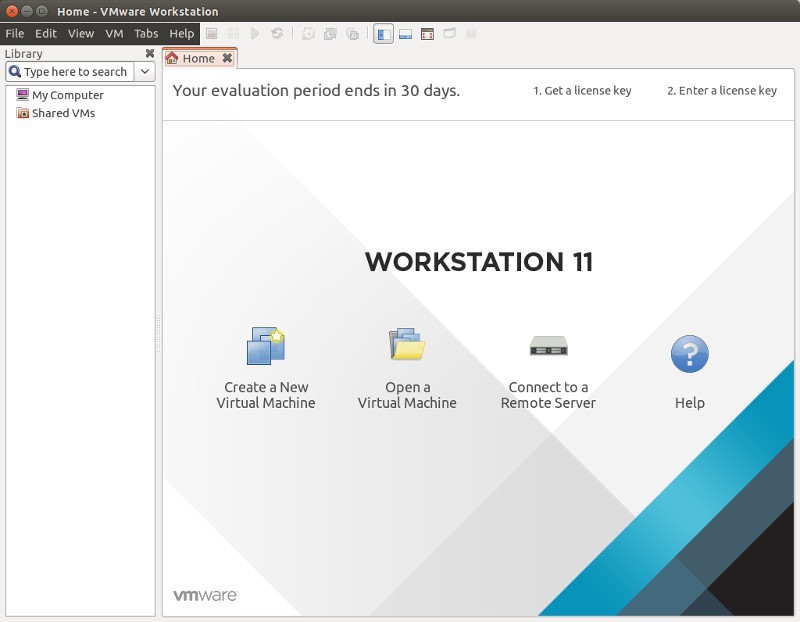 図2　VMware Workstation 11の初期状態です。中央左の［Create a New Virtual Machine］をクリックします