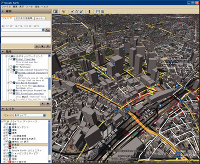 図3　3D化された東京と各種レイヤ