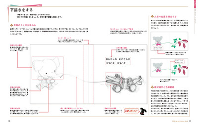 絵本の絵を下描き。文字の位置も考えて絵を描いていく