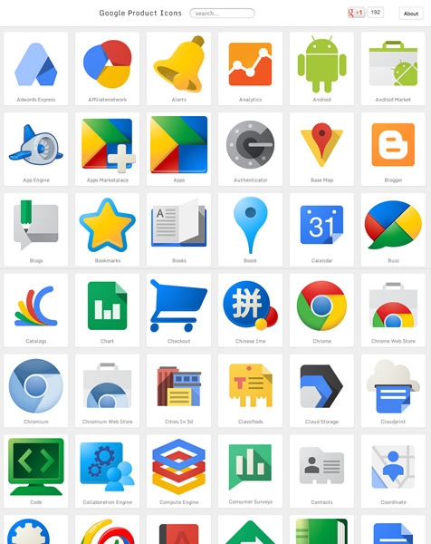 図6　Googleのプロダクトのアイコンを探せるサービス