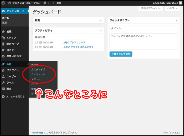 いました。なんと「外観」メニューの中でも、「メニュー」メニューより上にいるという高待遇