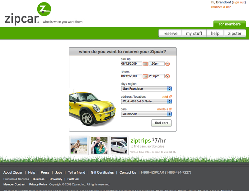 話題のカーシェアリングサービスZipCar