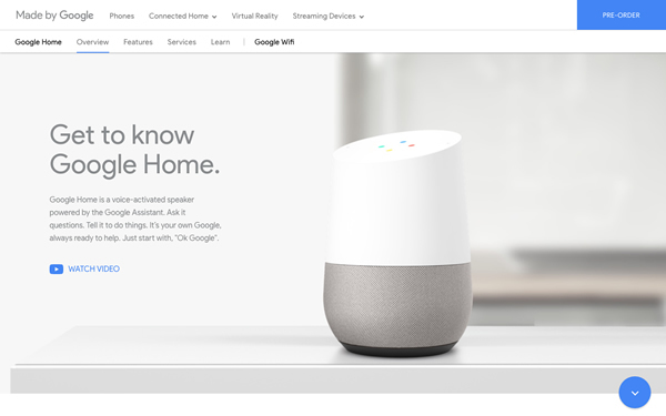 図6　イベント「Made by Google」で発表された「Google Home」を紹介するウェブサイト