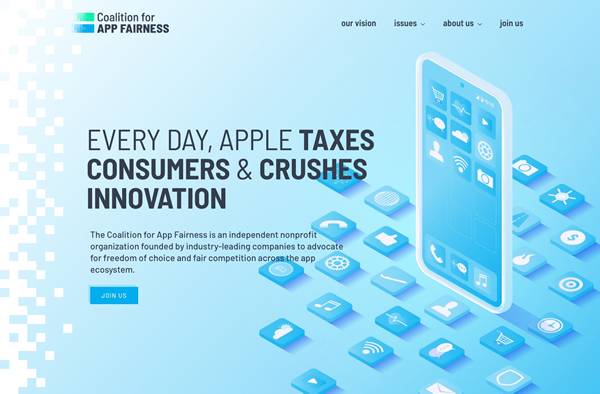 図1　アプリ配信の公平性を実現することを目的に結成された「Coalition for App Fairness」のウェブサイト