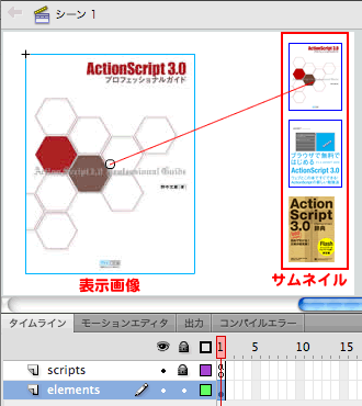 図6　サムネイルと表示画像をステージに配置する