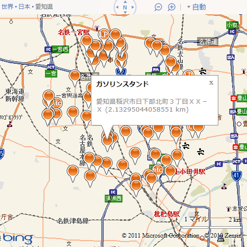 図4　現在地からの距離表示