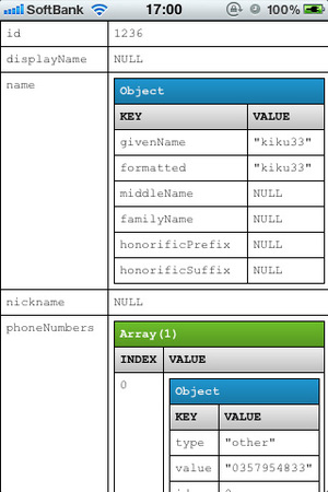 図5　prettyPrint.jsでcontacts.find()の返り値を展開