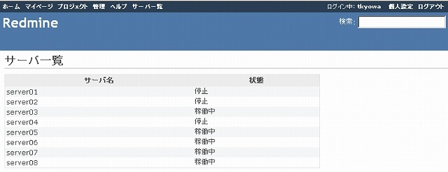 図3　サーバ一覧画面