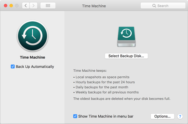 図1　Time Machineを有効にしておく