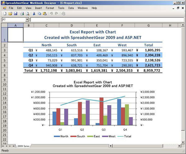 製品に付属するSpreadsheetGear Workbook Designerの画面