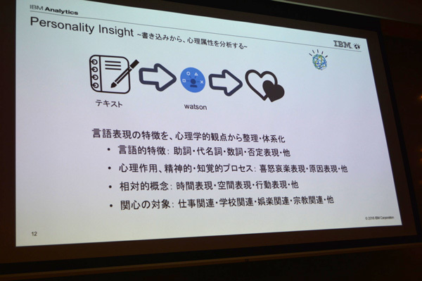 Personality Insightsで導き出される心理属性。Twiterなどソーシャルの書き込みからも属性の把握が可能。Bluemixのサイトでは誰でも自分のTwitterを使って試すことができる